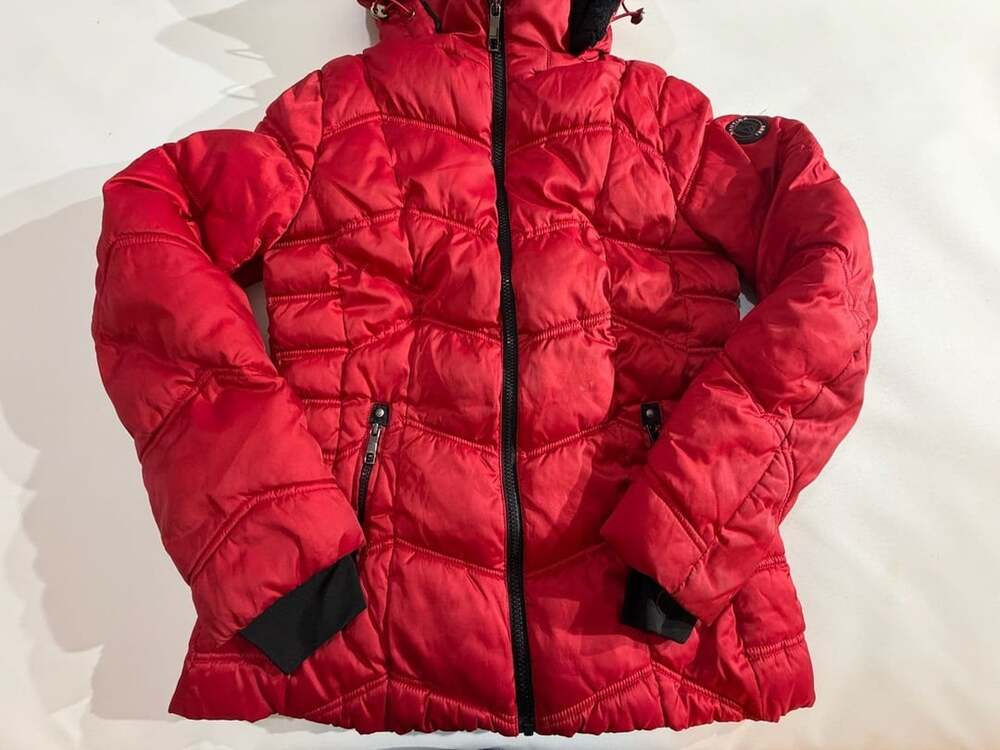Nautica Red Quilted Puffer Jacket Detachable Hood Medium M